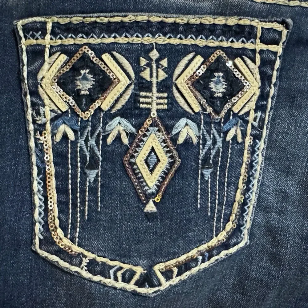 Lucky & Blessed Embroidered Dark Wash Mid Rise Bootcut Jeans NWT - Picture 9 of 12